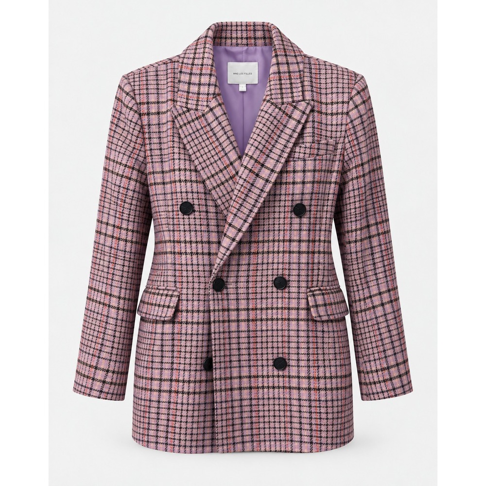 Avec Les Filles Purple Plaid Oversized Double Breasted Blazer L Preppy Classic
